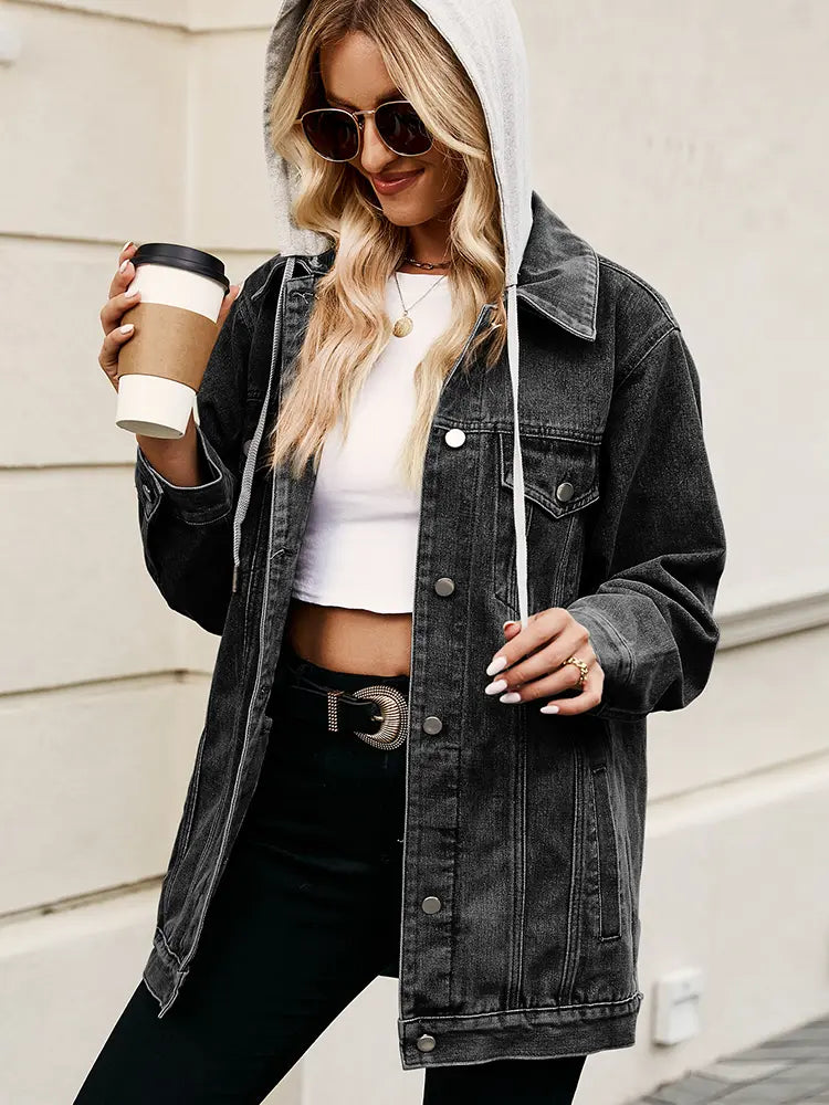 Denim Jacket with Button Closure, Pockets and Relaxed Fit