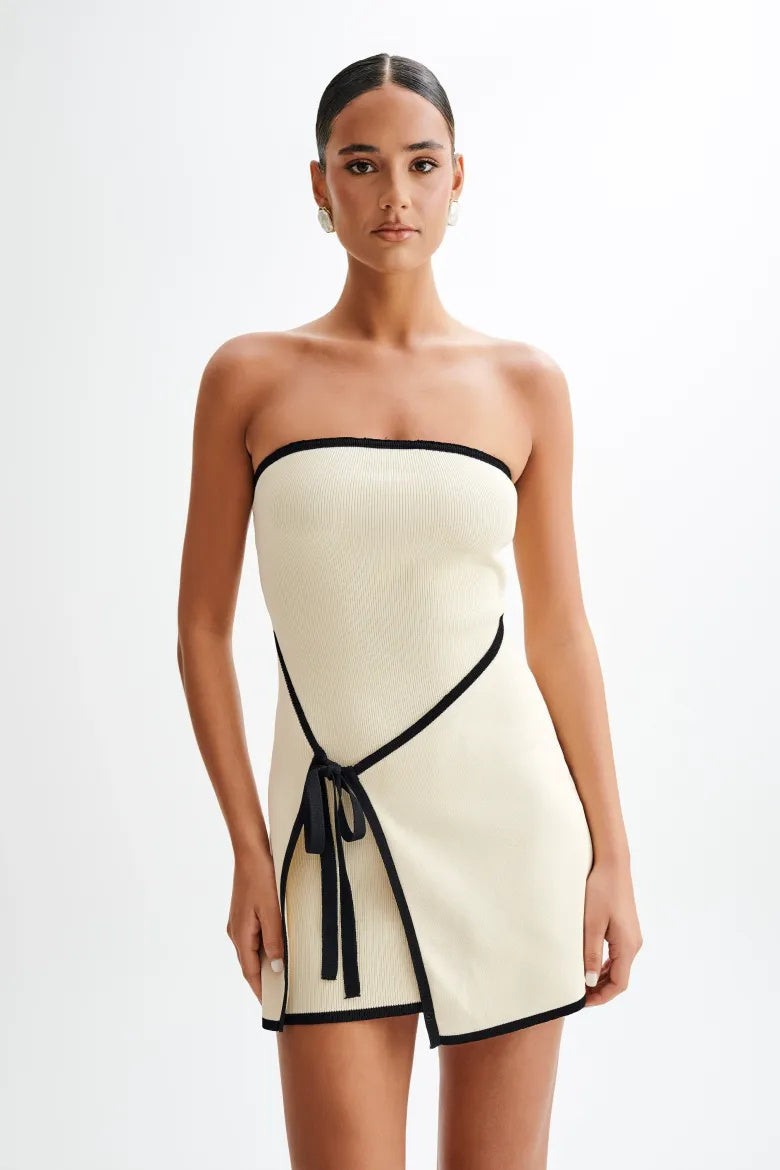Joanna Strapless Asymmetrical Knit Mini-Length Dress