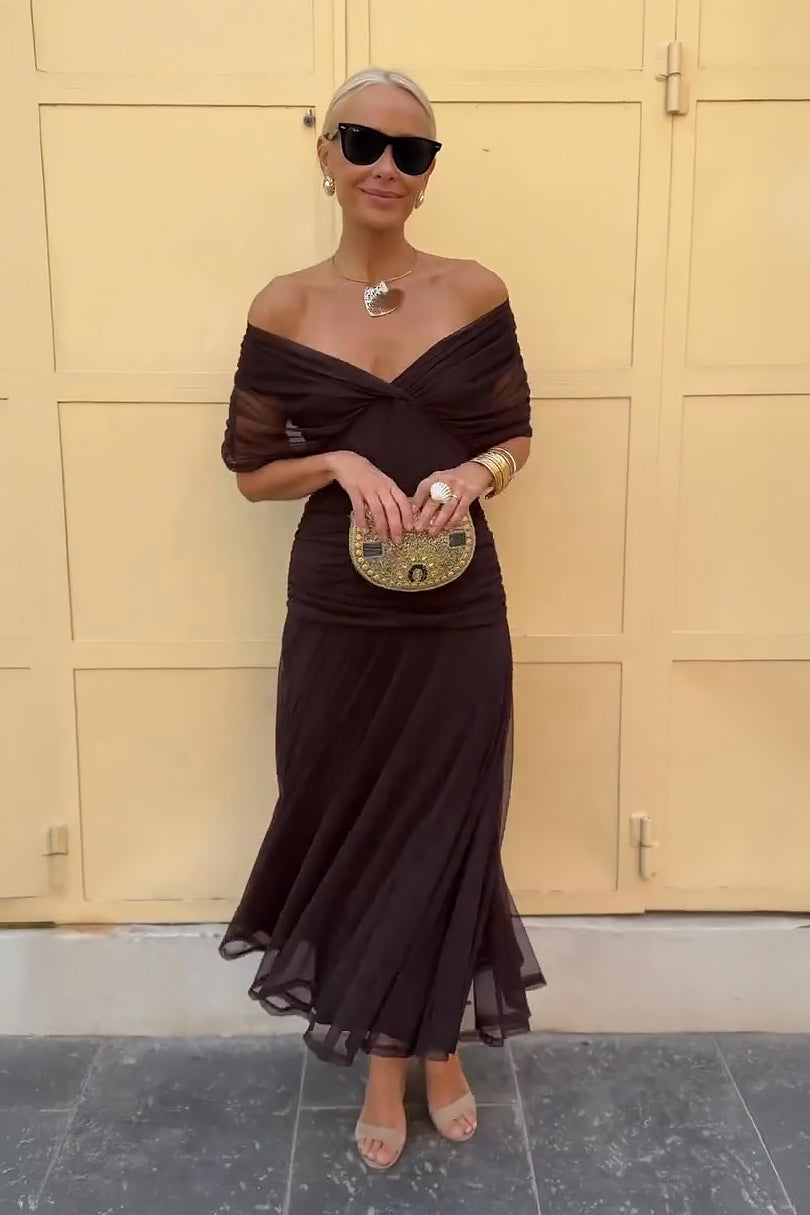 Chocolate Tulle Maxi-Length Dress
