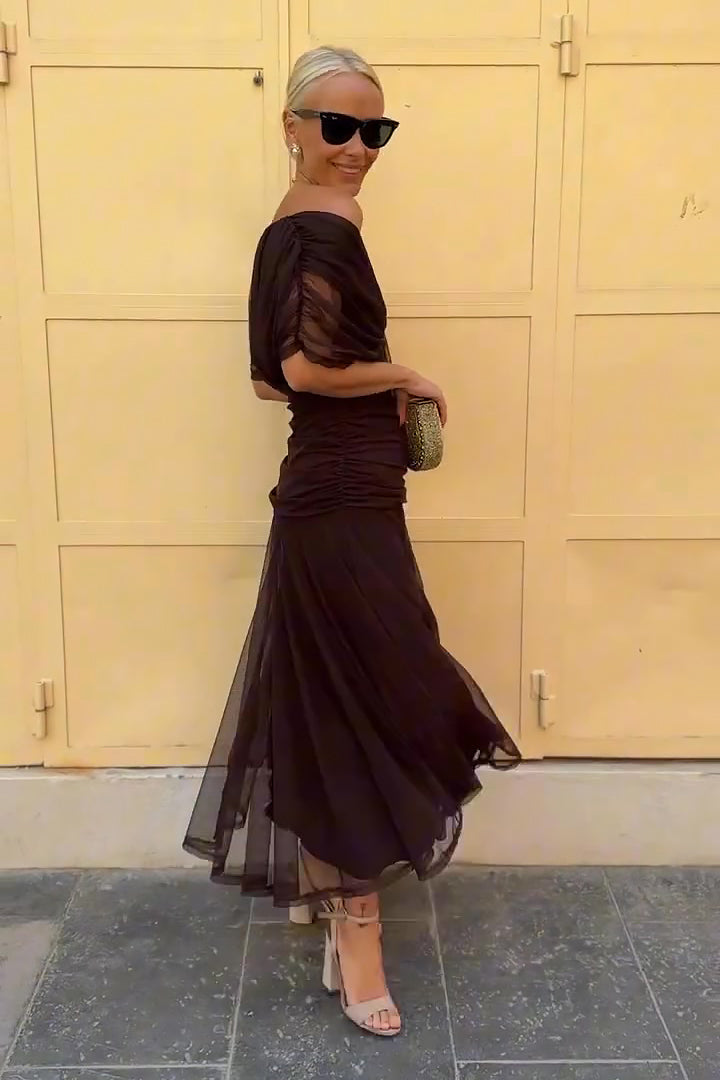 Chocolate Tulle Maxi-Length Dress