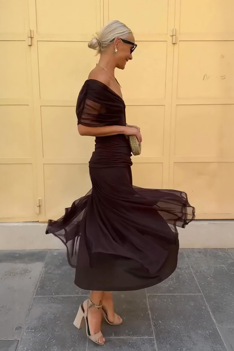 Chocolate Tulle Maxi-Length Dress