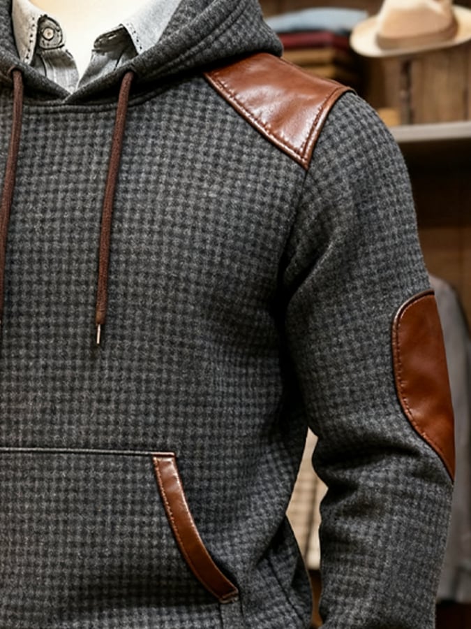Denim Hoodie with Textured Knit
