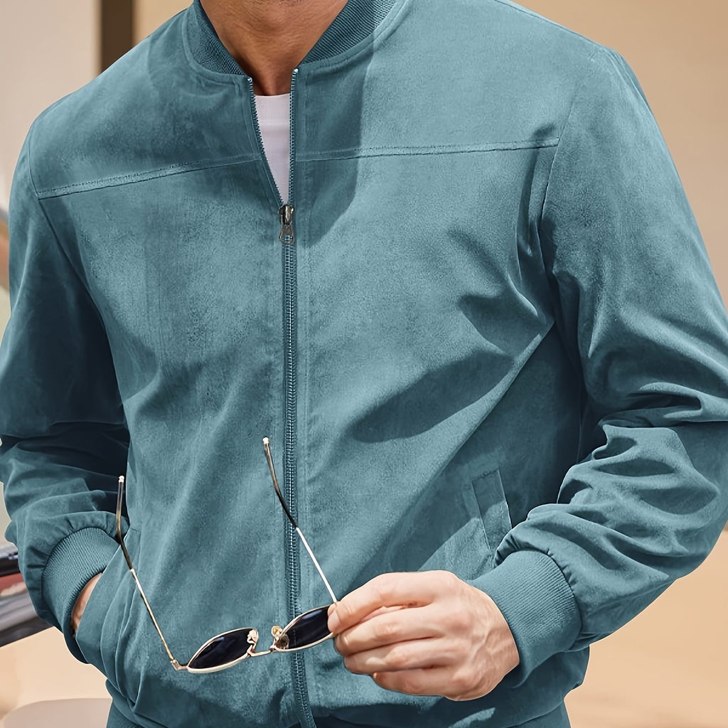 Suede Leather Jacket with Multiple Pockets