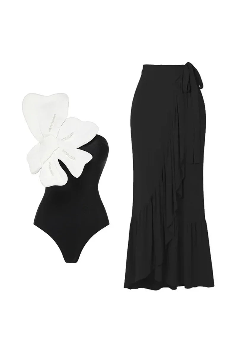 3D Flower Pearl One-Piece Swimwear