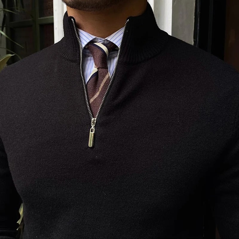 Wool Blend Sweater with Zip Front