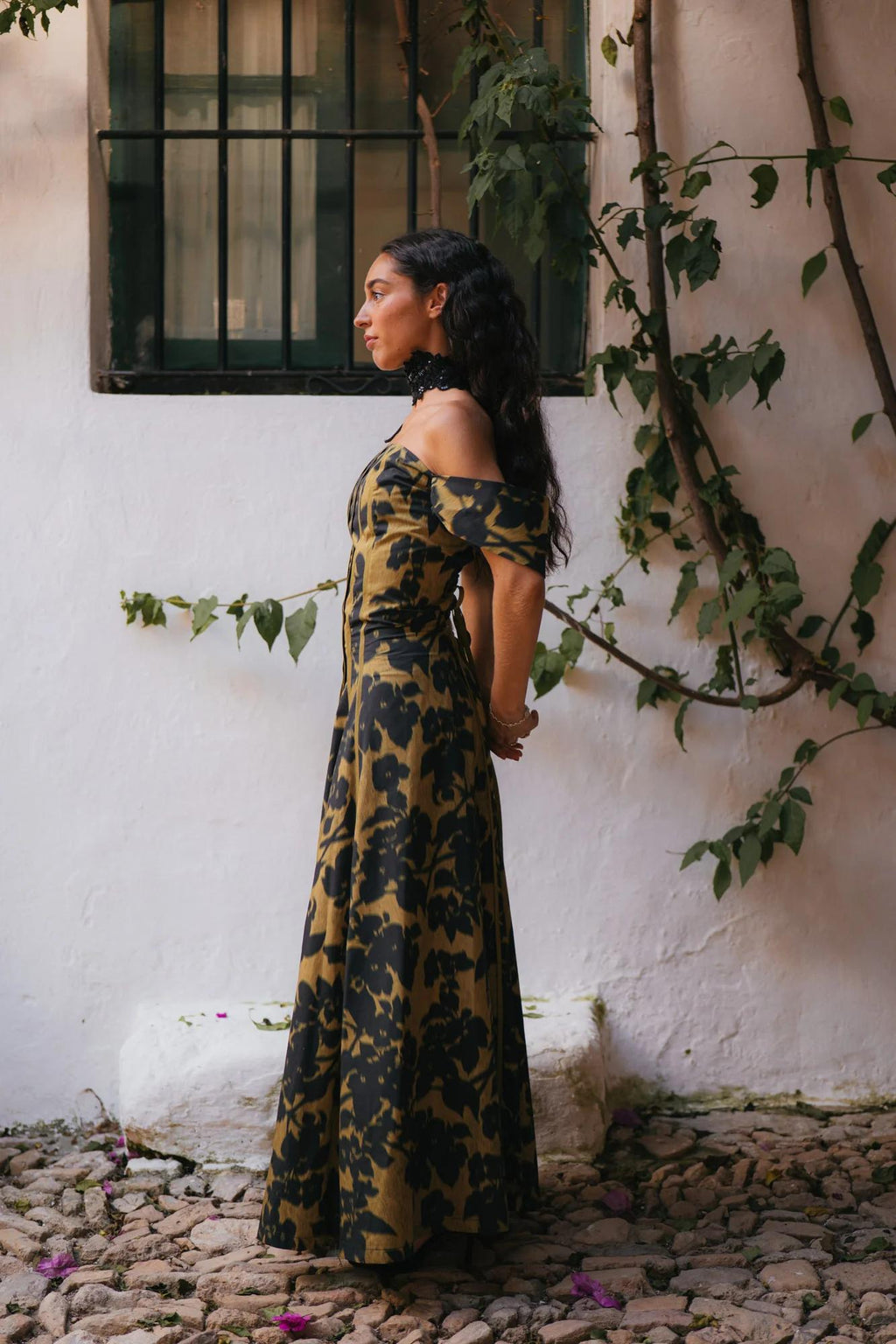 Retro Print Strapless Maxi-Length Dress