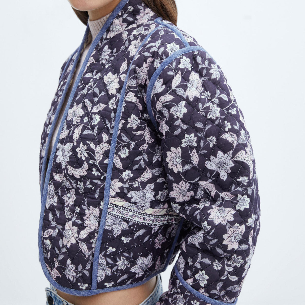 Reversible Jacket with Floral Print and Ethnic Print
