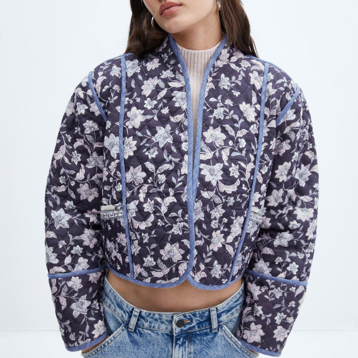 Reversible Jacket with Floral Print and Ethnic Print