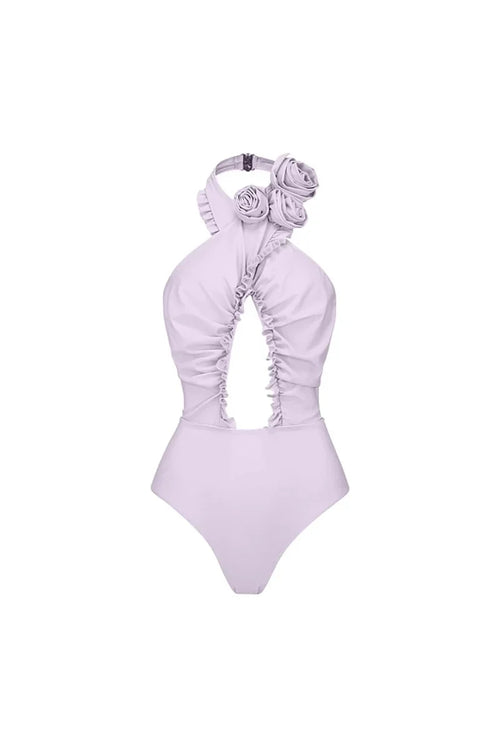 3D Flower Halter Open-Back Swimwear Set