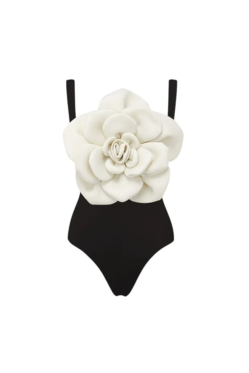 Flower Accent One-Piece Swimwear Set