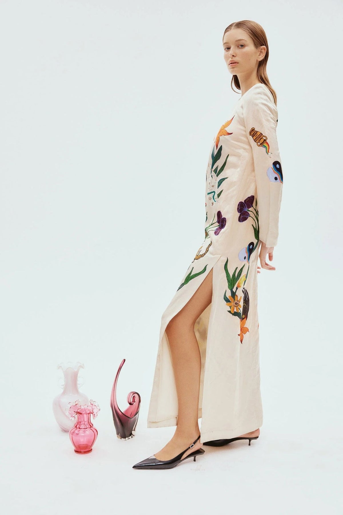 Flirtatious Print Open-Back Dress