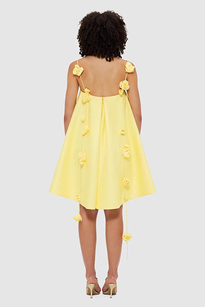 Yellow 3D Flower Loose Fit Short Dress