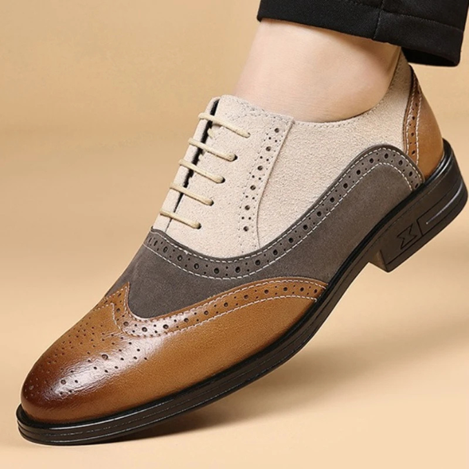 Leather and Suede Oxford Shoes with Color-Block Detail