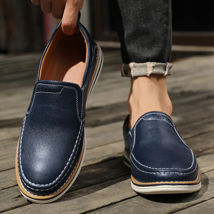 Pebbled Leather Loafers with Moc-Toe Stitching