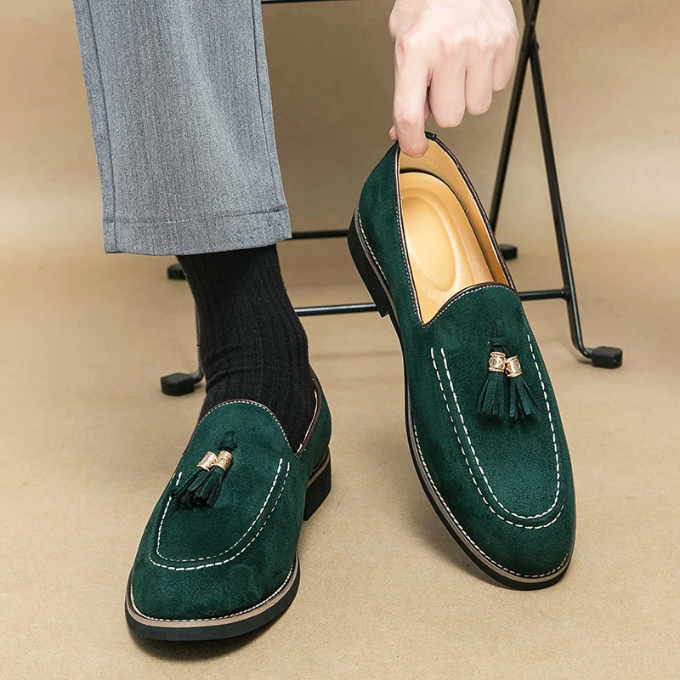 Suede Loafers with Tassel Detail