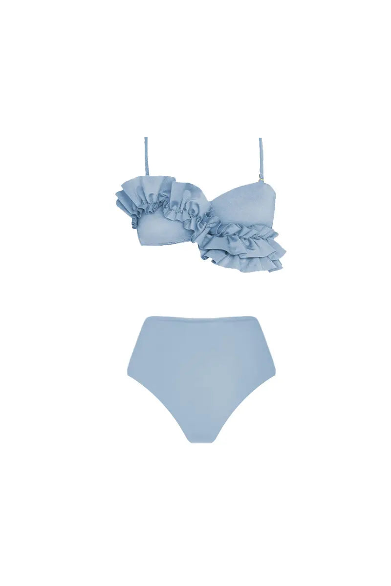 French Ruffled Solid Two-Piece Bikini