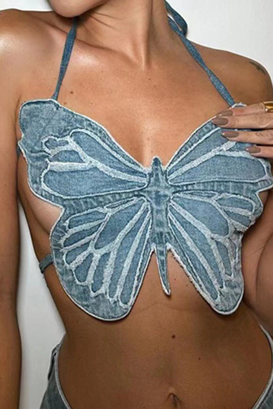 Modern Butterfly Halter Crop Top