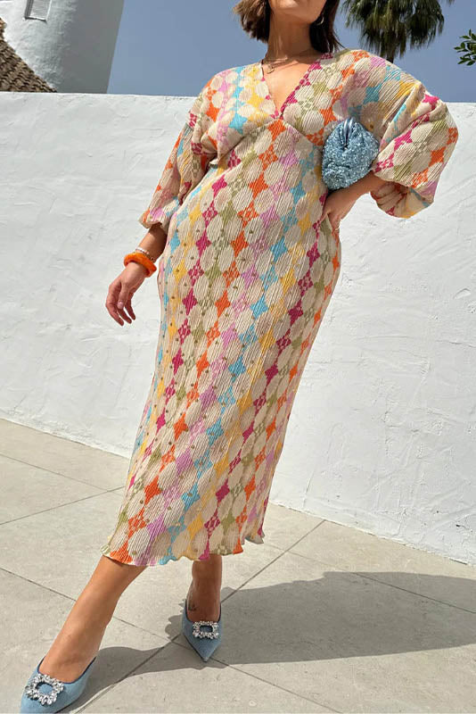 Modern Oval Charm Lantern Sleeve Dress