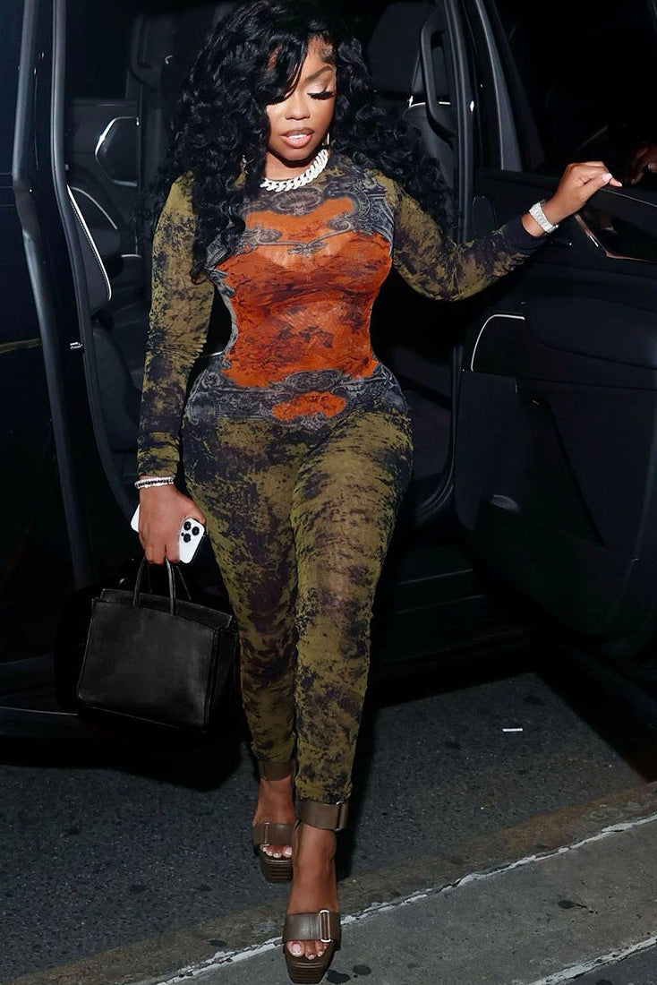 Modern Edgy Baroque Camo Sheer Jumpsuit