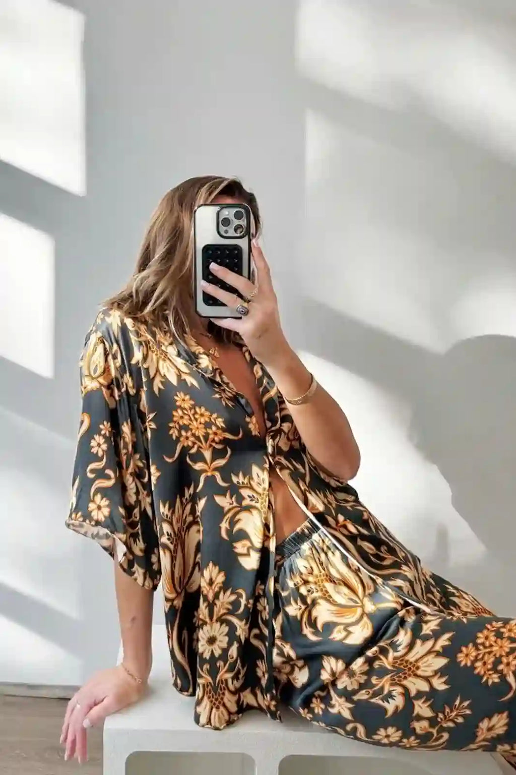 Coordinated Golden Mystery Lotus Pajama Set