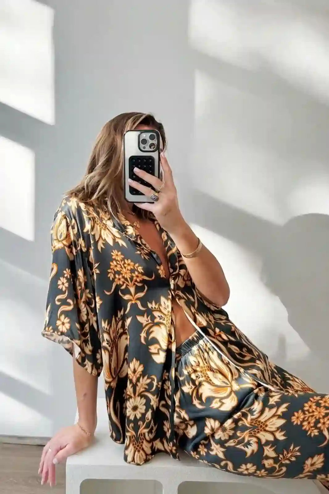 Coordinated Golden Mystery Lotus Pajama Set