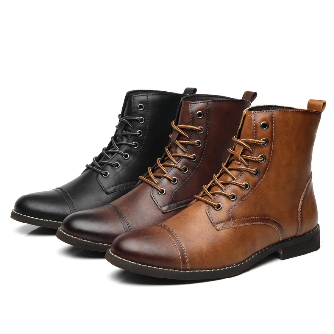 Burnished Full-Grain Leather Boots with Burnished Finish