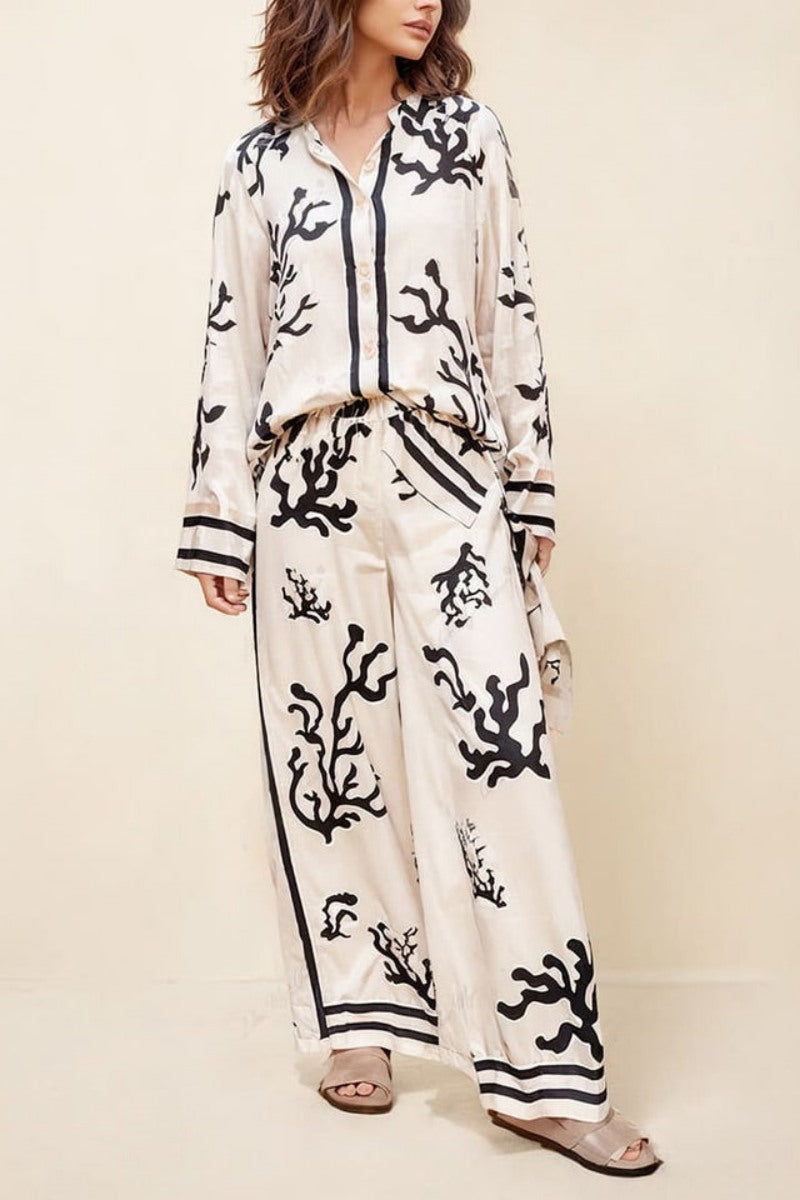 Wide-Leg Silhouette Patterned Trousers-Set
