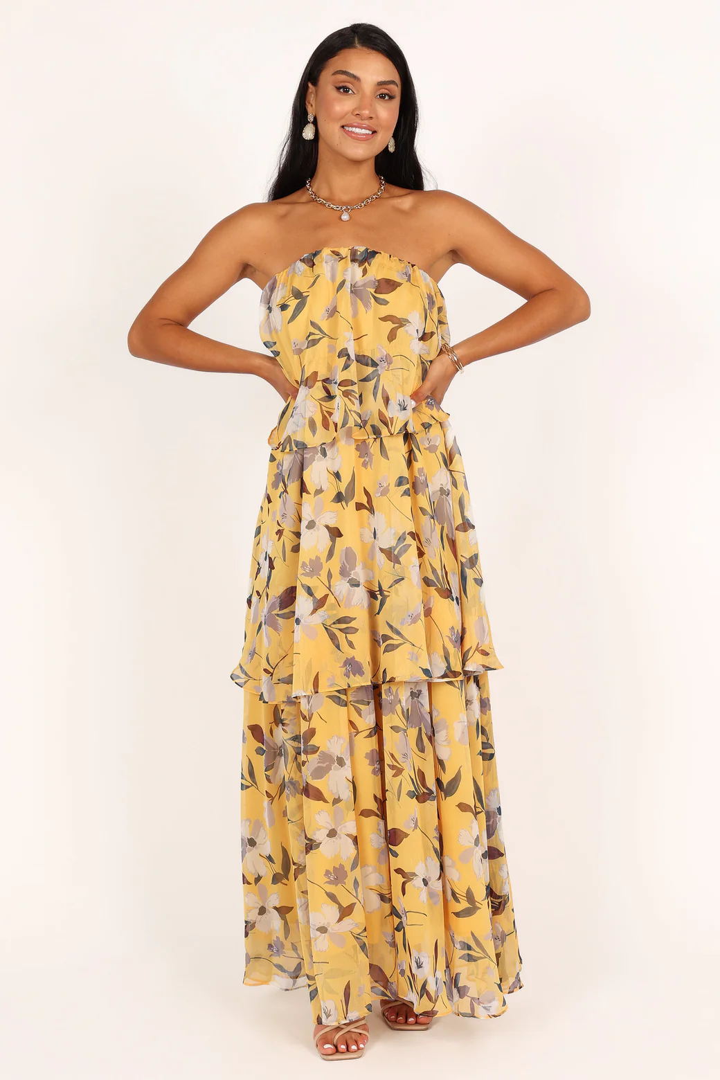 Calista Green Bloom Strapless Tiered Maxi-Length Dress