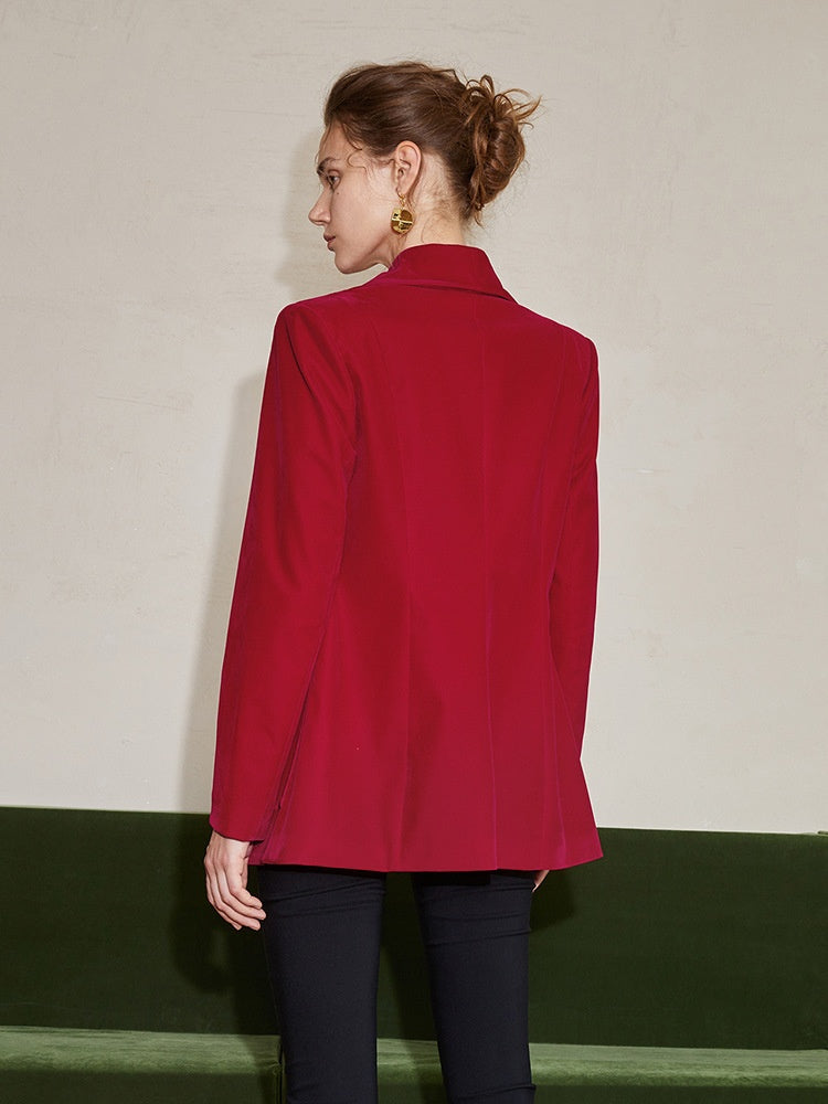 Blazer with Lapel Collar and V-Neck