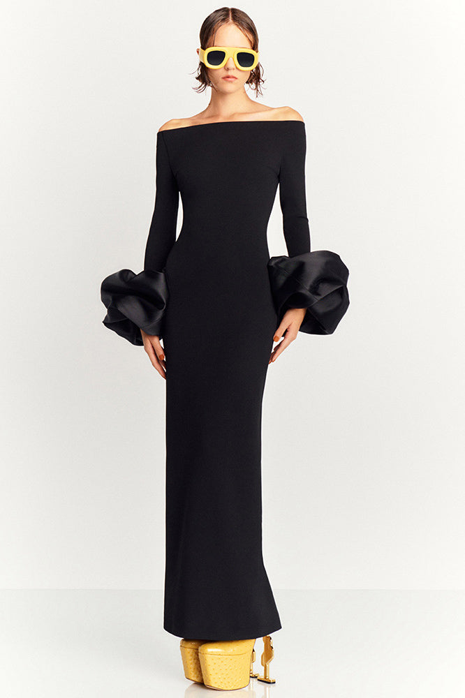Solid Lantern Sleeve Dress