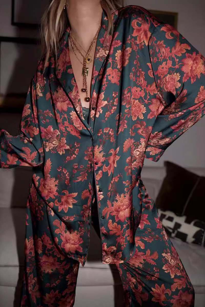 Flower Satin Pajama Set