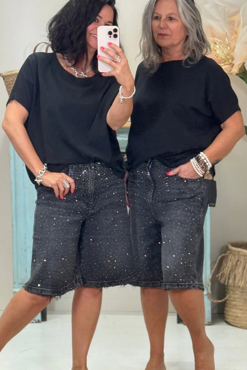 Bermuda Crystal-Detail Short Jeans