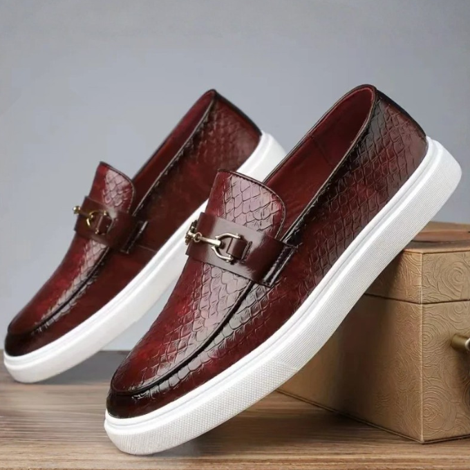 Leather Loafers with Embossed Texture