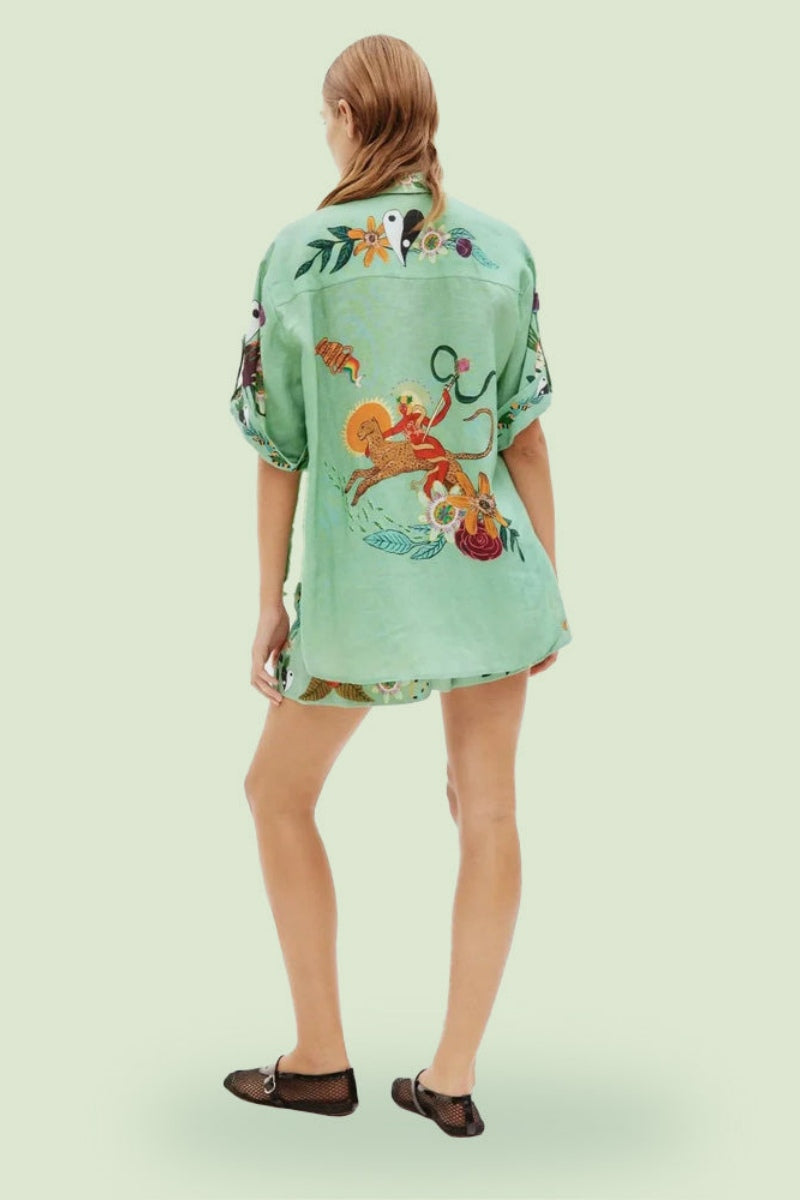 Distinctive Ethnic Print Loose Shirt And Shorts Set