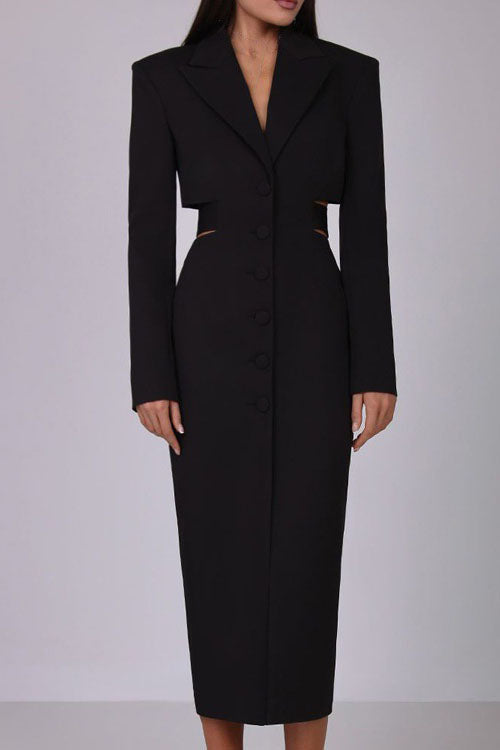 Statement Deep V Metal-Detail Blazer Midi-Length Dress