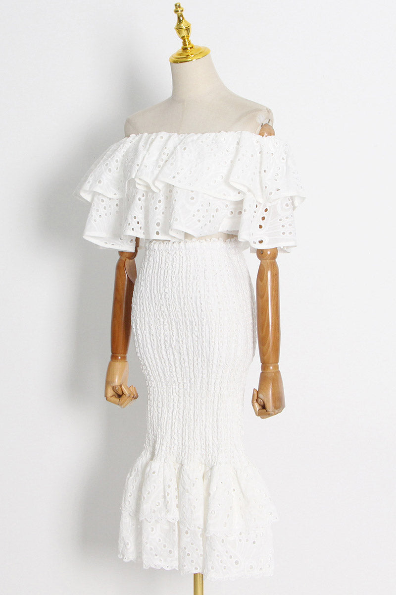 Dolly Embroidered Lace Tiered Ruffled Maxi-Length Dress Set
