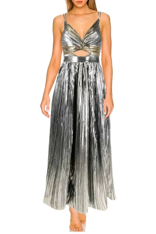 Cut-Out Silver Patchwork One-Piece with Skirt