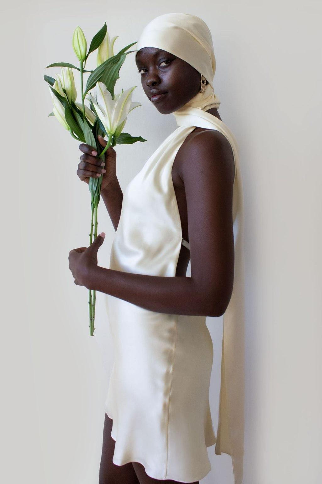 Open-Back Halter Satin Mini-Length Dress