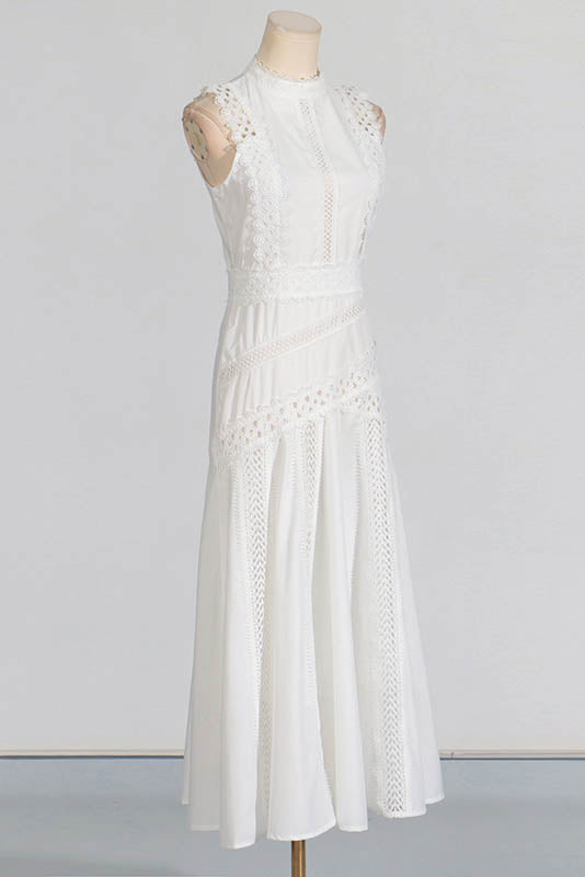 French Lace-Trimmed Sleeveless Maxi-Length Dress