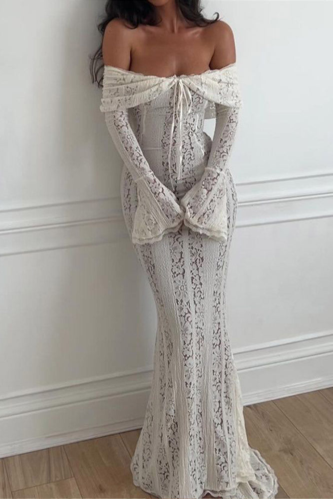 Modern Lace Flared Sleeve off-Shoulder Dress