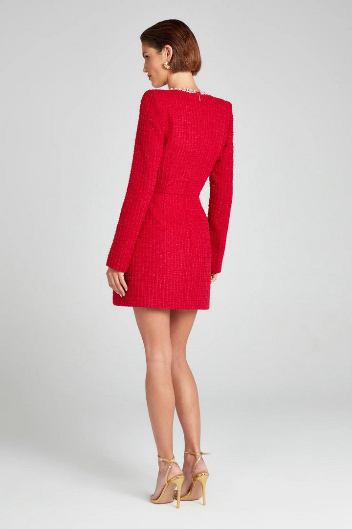 Pearl Trim Pocket Mini-Length Dress