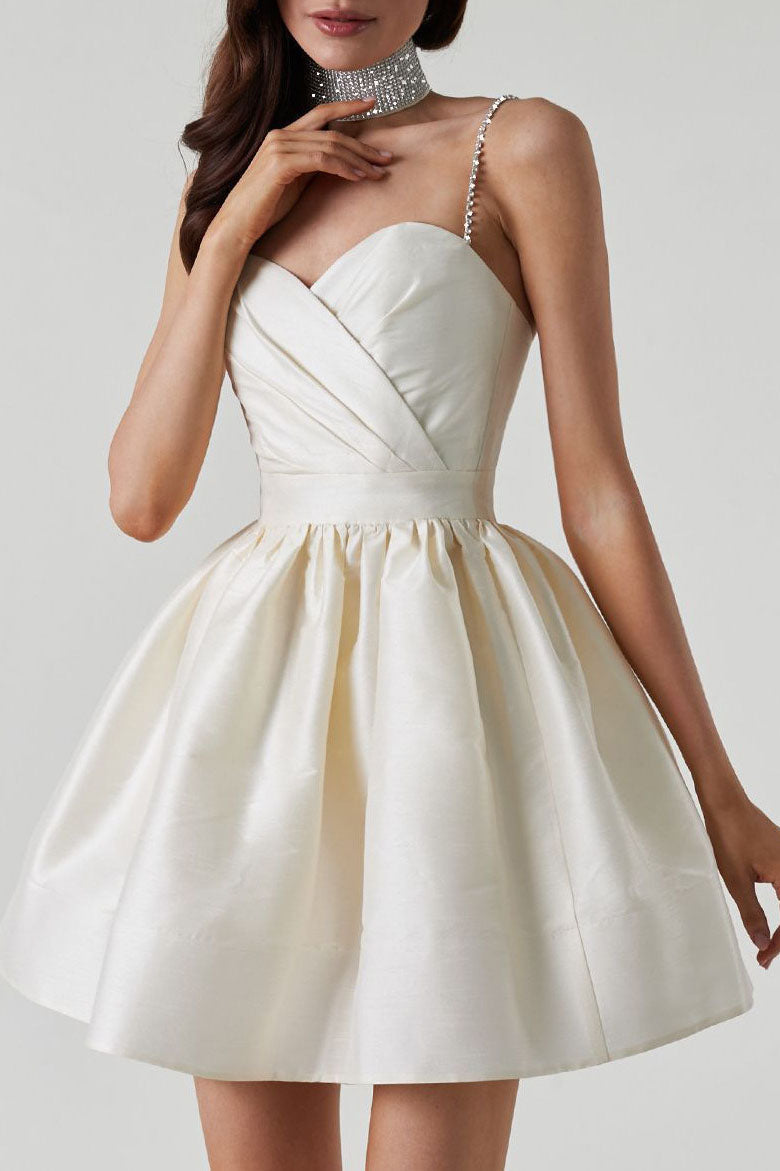 Sweet High-Waisted Ruched Fluffy Mini-Length Dress