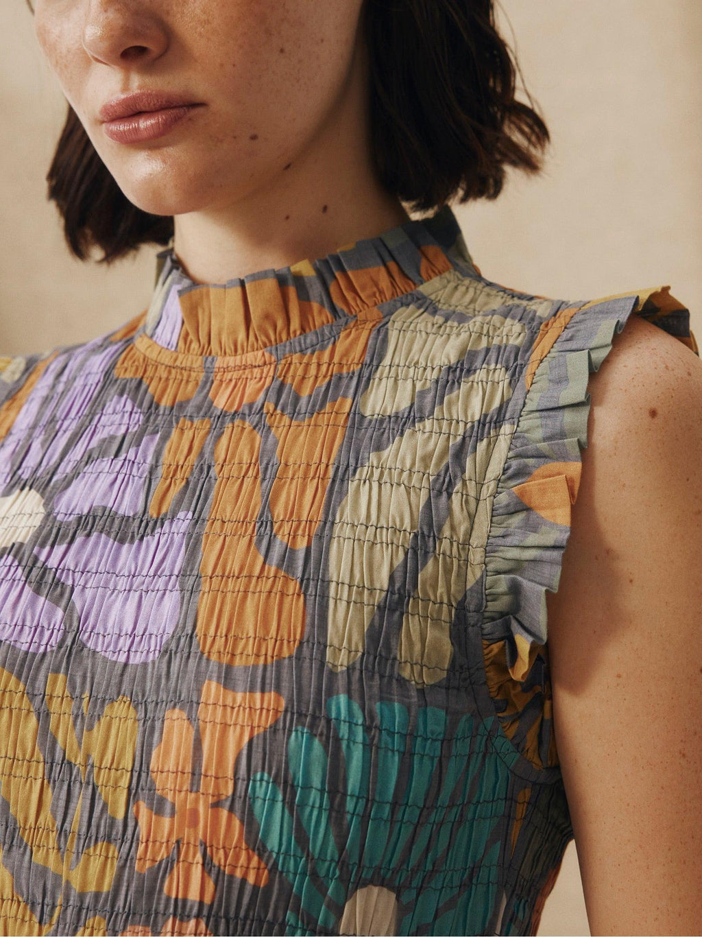 Multicolor Botanical Print Midi-Length Dress