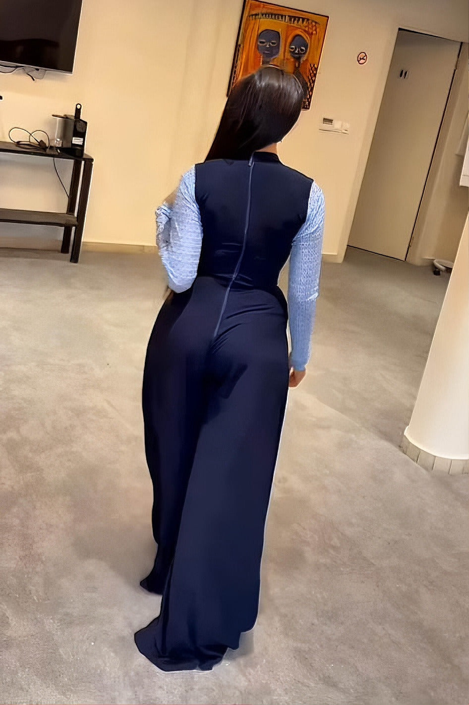 Coordinated Smart Navy Layering Jumpsuit Set