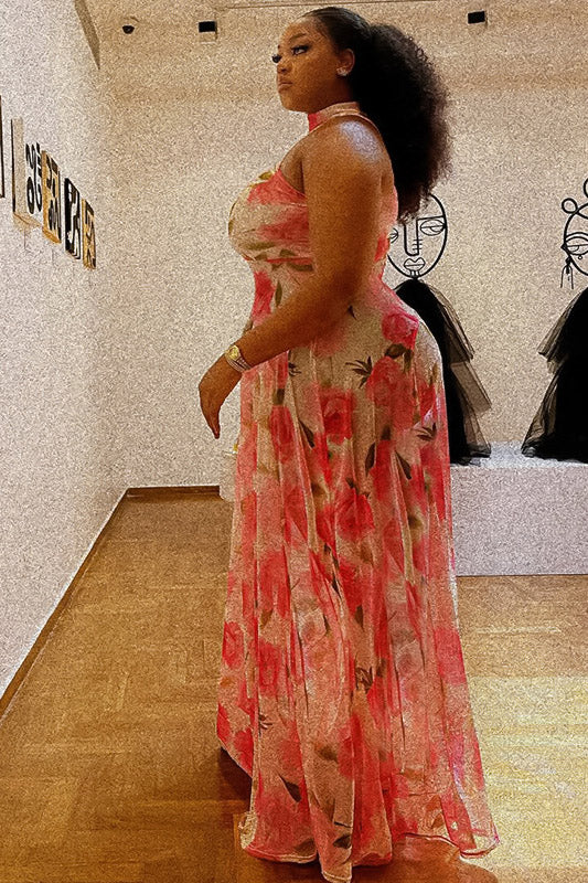 Flower Halter Maxi-Length Dress