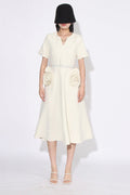 Grace Flower Applique Short Sleeve Midi-Length Dress
