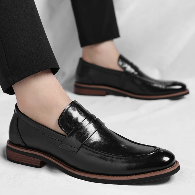 Polished Leather Penny Loafers with Penny Strap