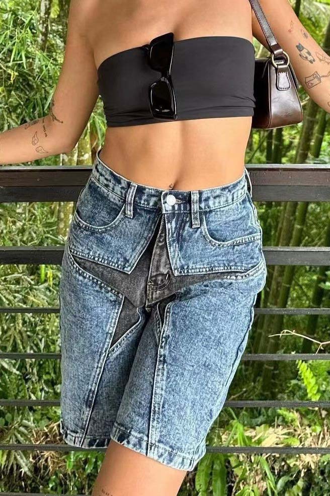 Modern Trendy Star Patch Shorts