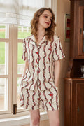 Coordinated Dragon Head Chain Print Short-Sleeve Loungewear Set