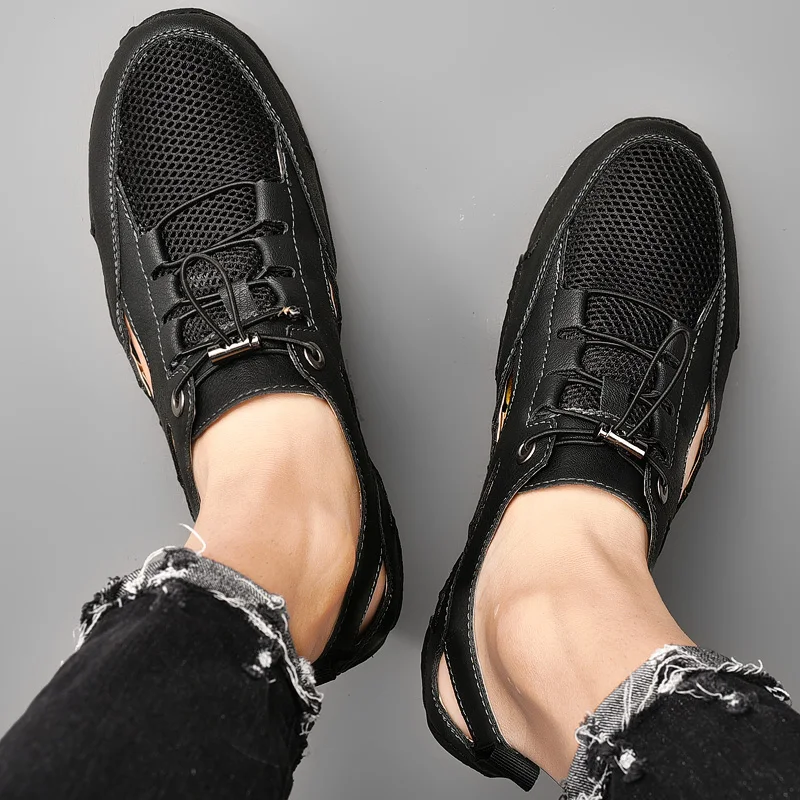 Mesh Sandals with Lace-Up Closure